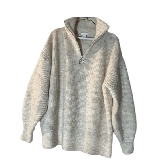 Oversized Sweater Soft Quarter Zip Alpaca Wool Blend Y2K Henley Grunge Medium - Picture 1 of 10